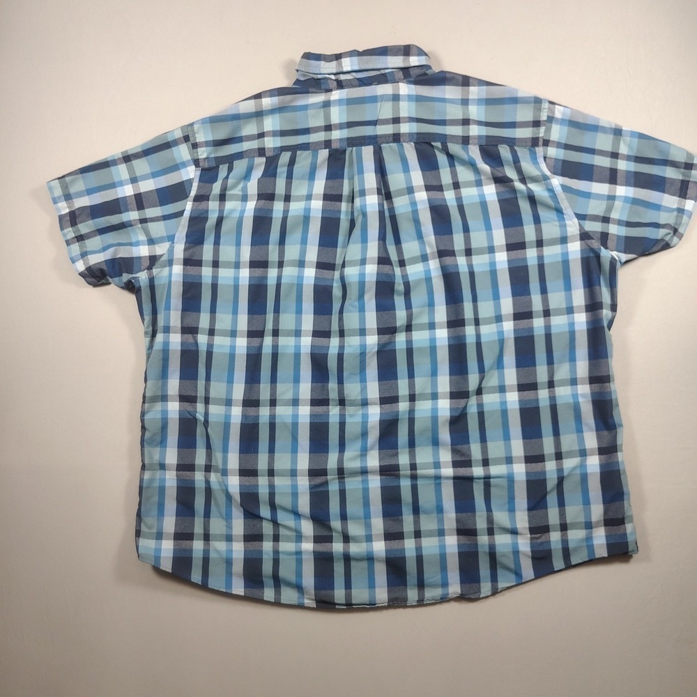Eddie Bauer Shirt Mens 2XL Blue Classic Fit Plaid Nylon Blend Short Sleeve - Picture 3 of 12